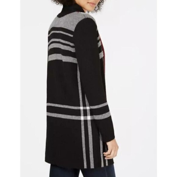 Charter Club Black Red Plaid Coatagan Long Line Sweater Jacket Size XL - Picture 4 of 10